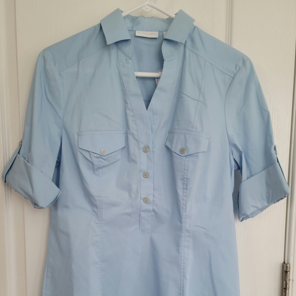 New York and Company Blouse. Size Medium. Baby Blue. Cotton, polyester, spandex